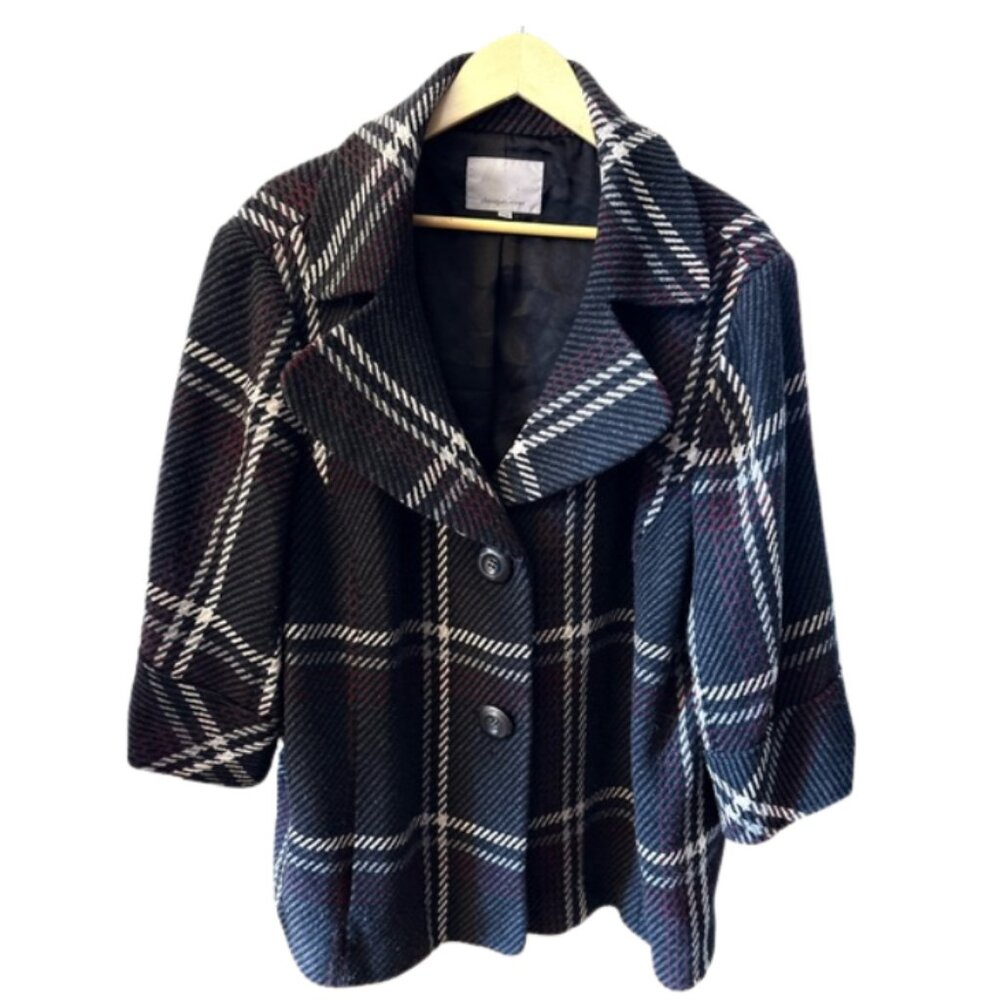 Classiques Entier  Wool Pea Coat C24W Black Gray White Red Plaid